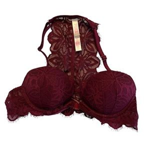Pink by Victoria Secret Lace Bralette w/Front Closure Burgundy Size 32A